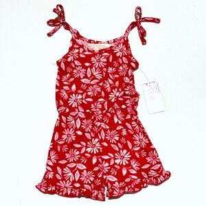 NEW btween baby Girls Red Floral Ruffle Tie Strap‎ Romper Size 12M